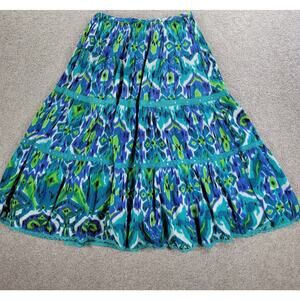 Vintage Notations A-line Skirt Womens L Blue Boho Watercolor Tiered Flowy Hippie